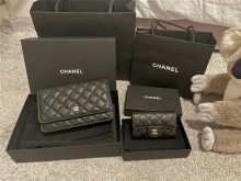 今日购物 Chanel 经典鱼子酱黑银woc 黑金卡包